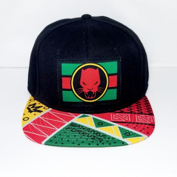 MARVEL Hat Black Panther Wakanda Forever OSFA Black Red Snapback Adjustable NWOT - Picture 1 of 6